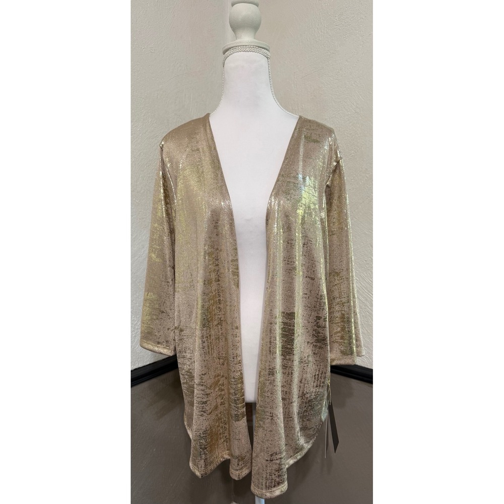 Park & Main Woman Gold Metallic Open Front Cardigan 2X NWT Shimmer Layering
